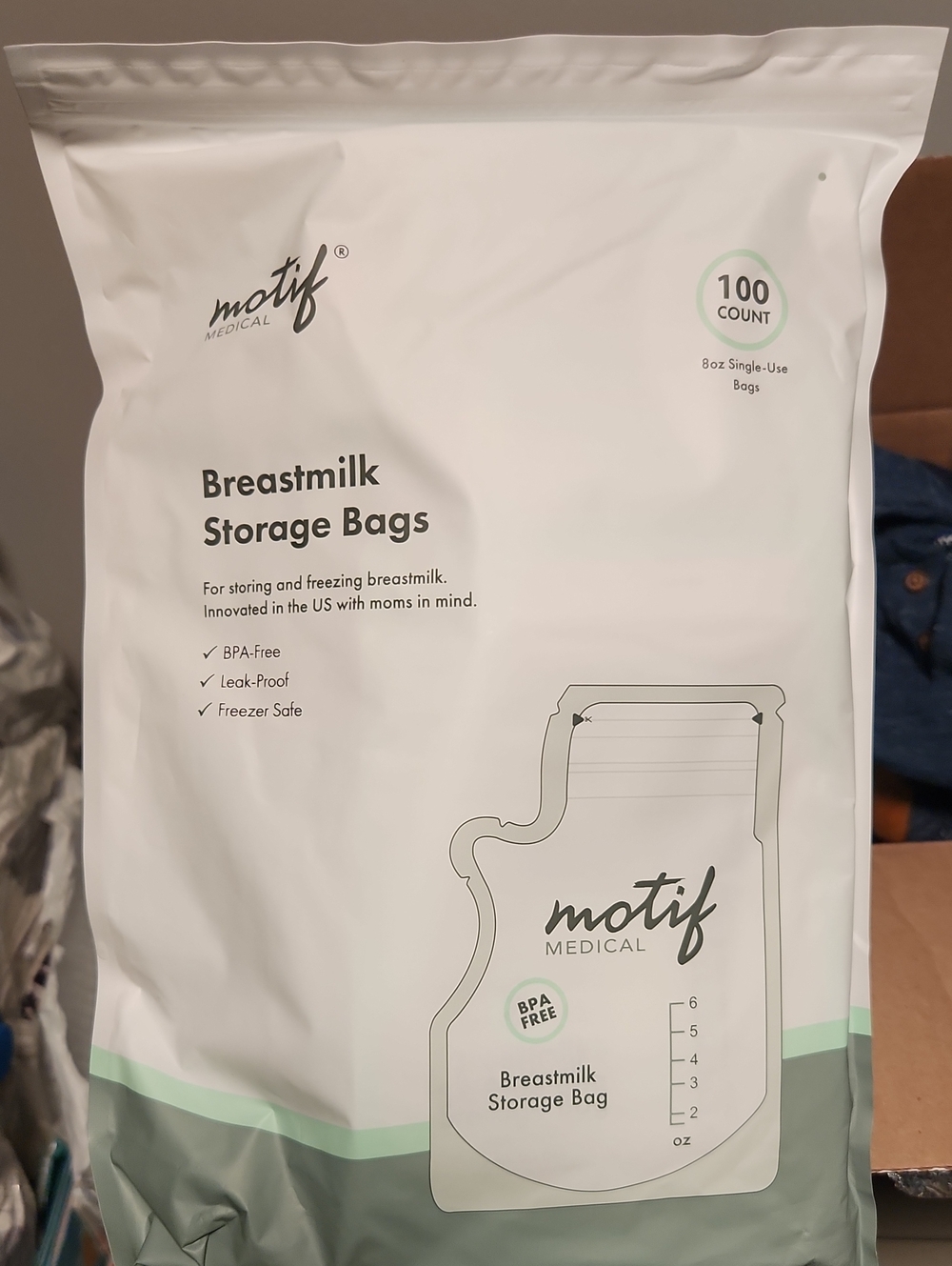 Motif Medical White & Mint Breastmilk Storage Bags - 100 Count